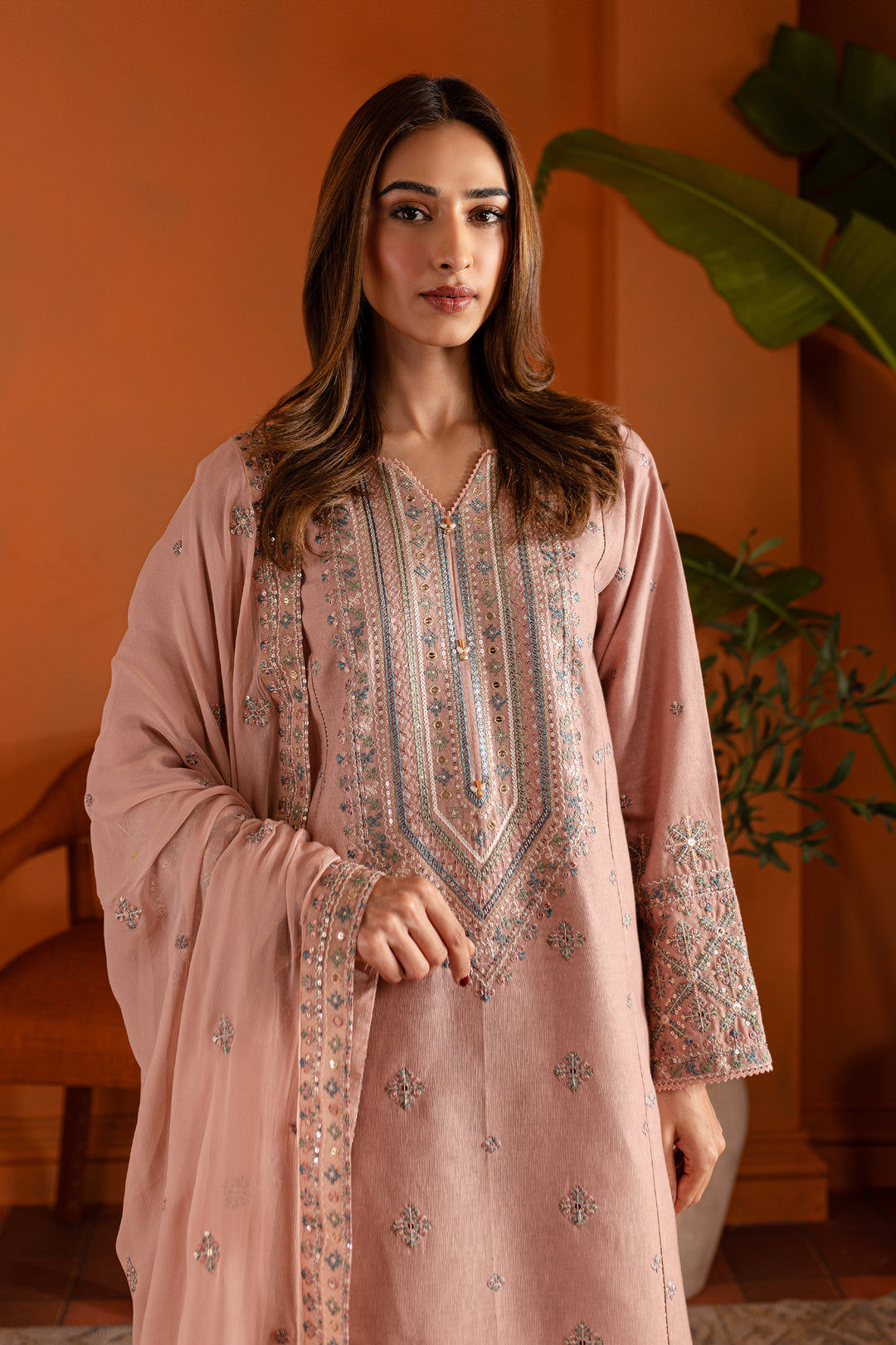 Best Selling - Pink Lotus 3Pc- Embroidered Dress