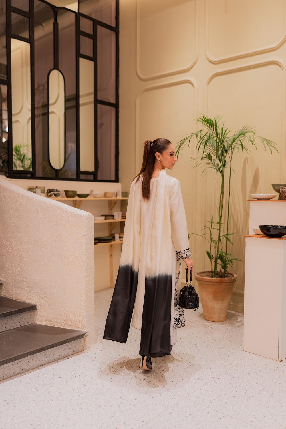 Amavi Bloom Korean Silk Embroidered Off-White Ensemble with Tailored Culottes