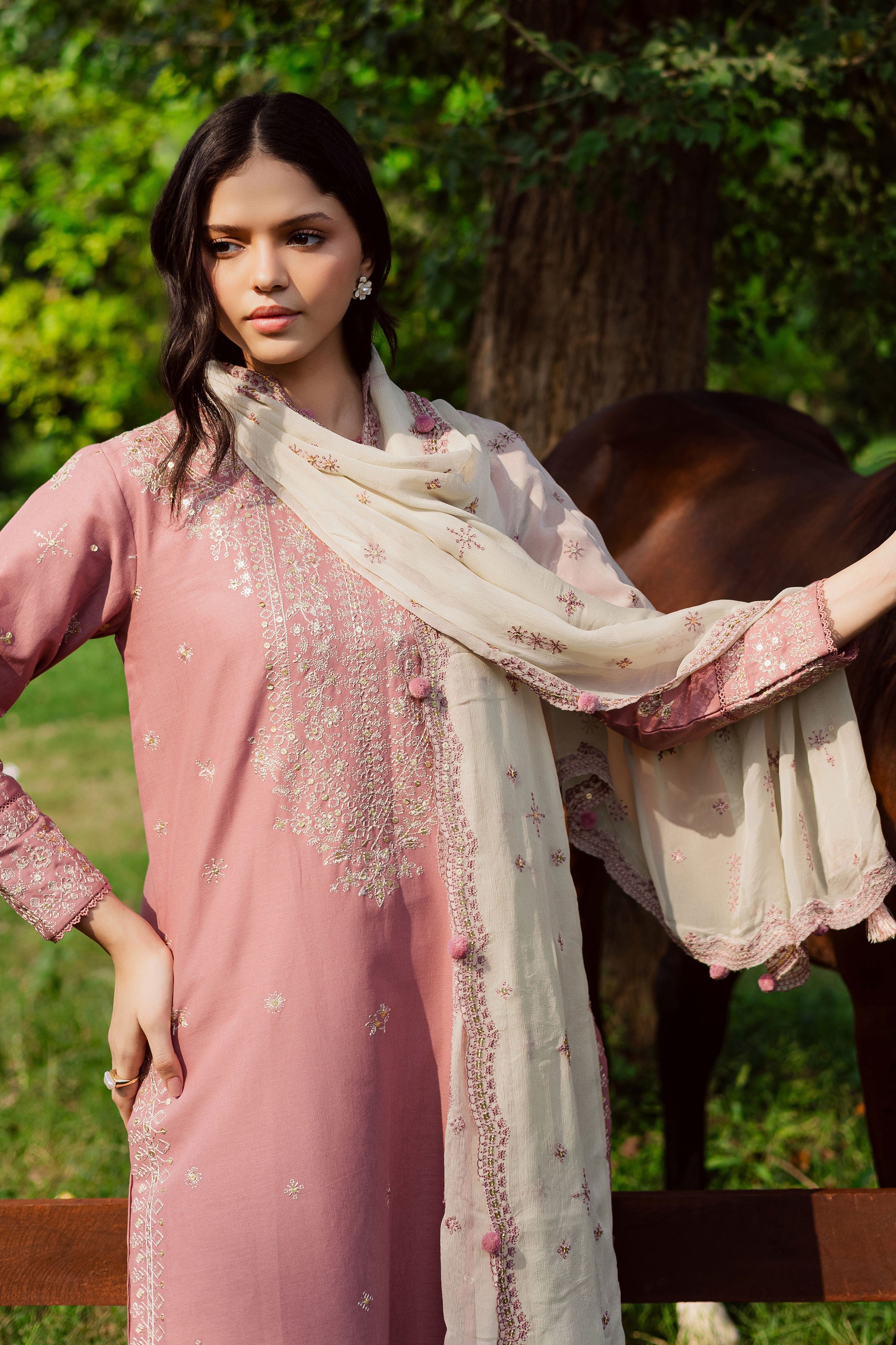 Solace Pink 3Pc- Embroidered Dress