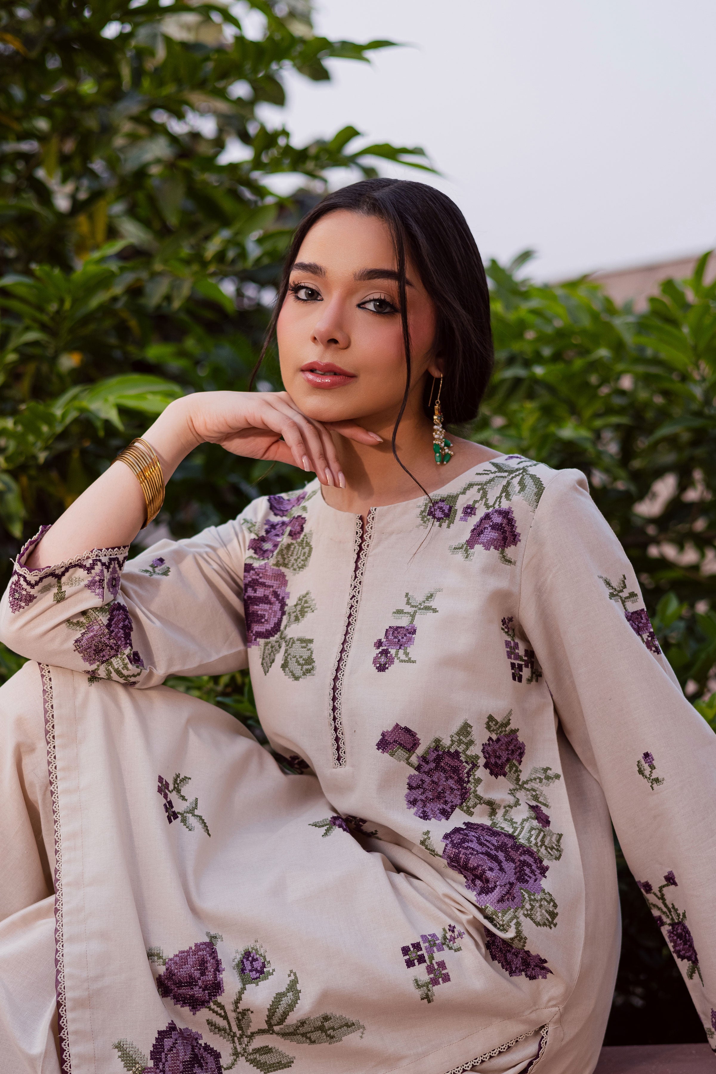 PURPLE NATE 2PC- EMBROIDERED DRESS