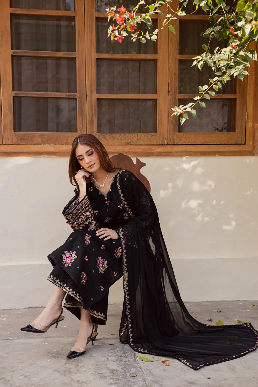 Best Selling - BLACK PINK 3PC EMBROIDERED DRESS