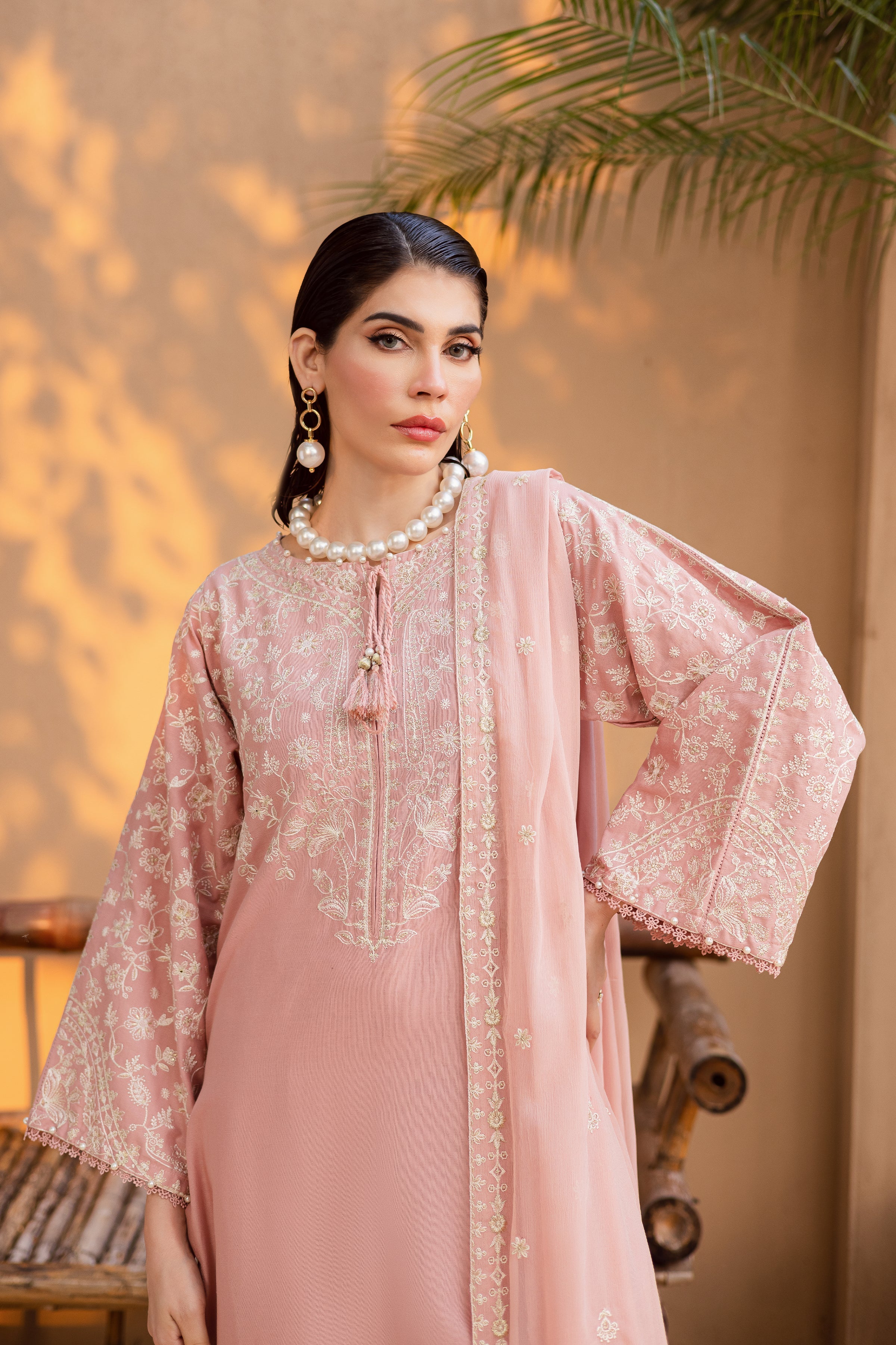 PINK PASHMINA 3PC EMBROIDERED DRESS
