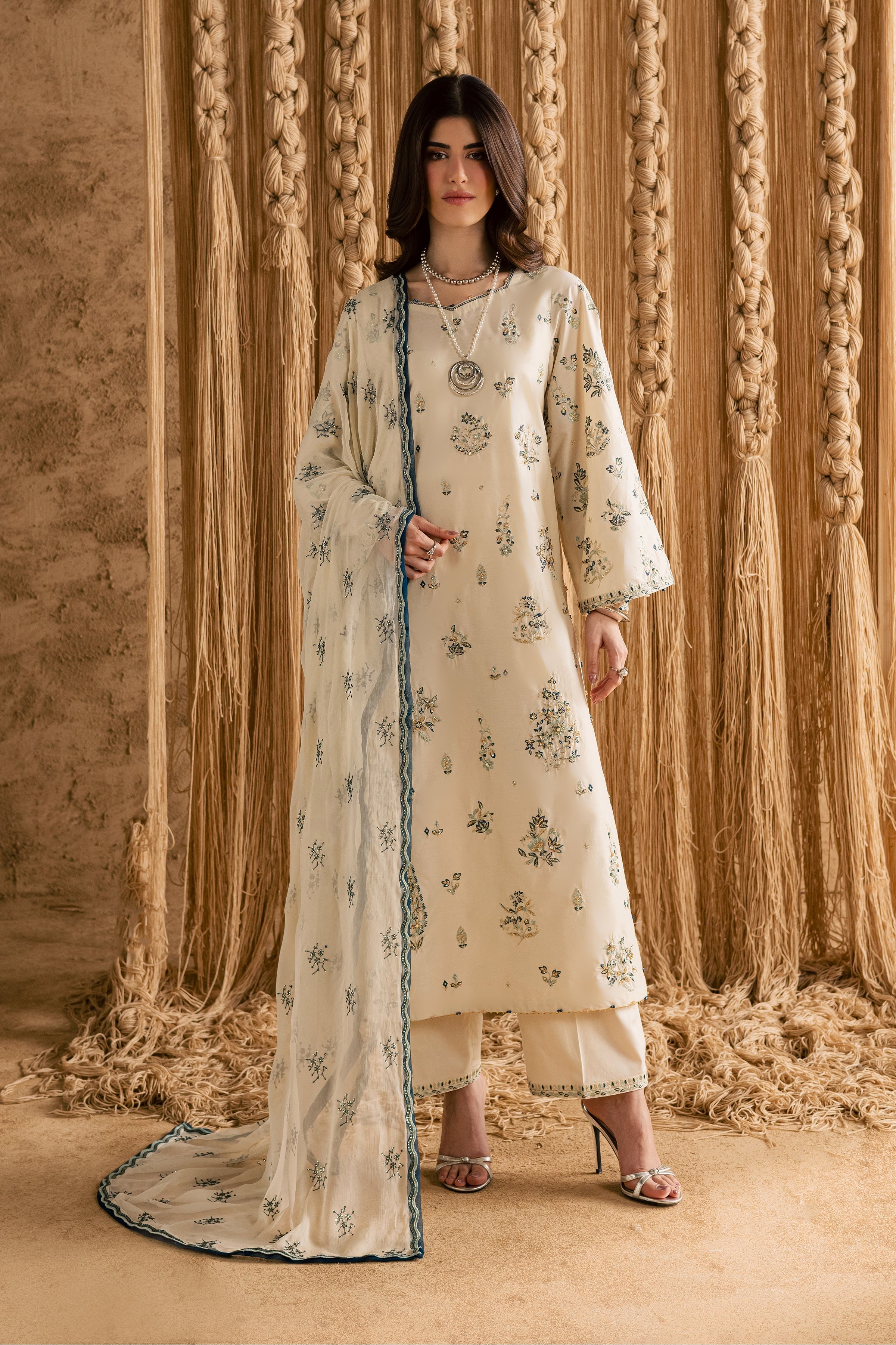 Best Selling - WHITE SKY 3PC EMBROIDERED DRESS