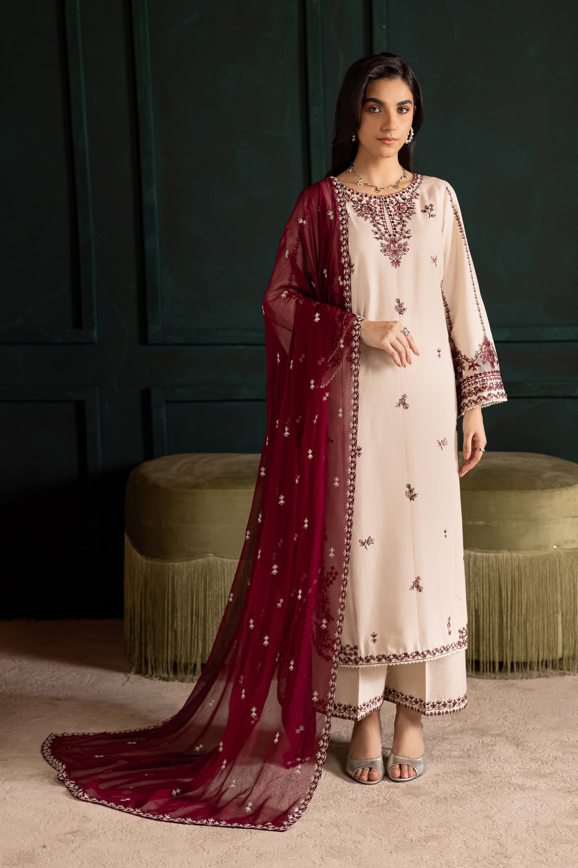 IVORY RUA 3PC- EMBROIDERED DRESS
