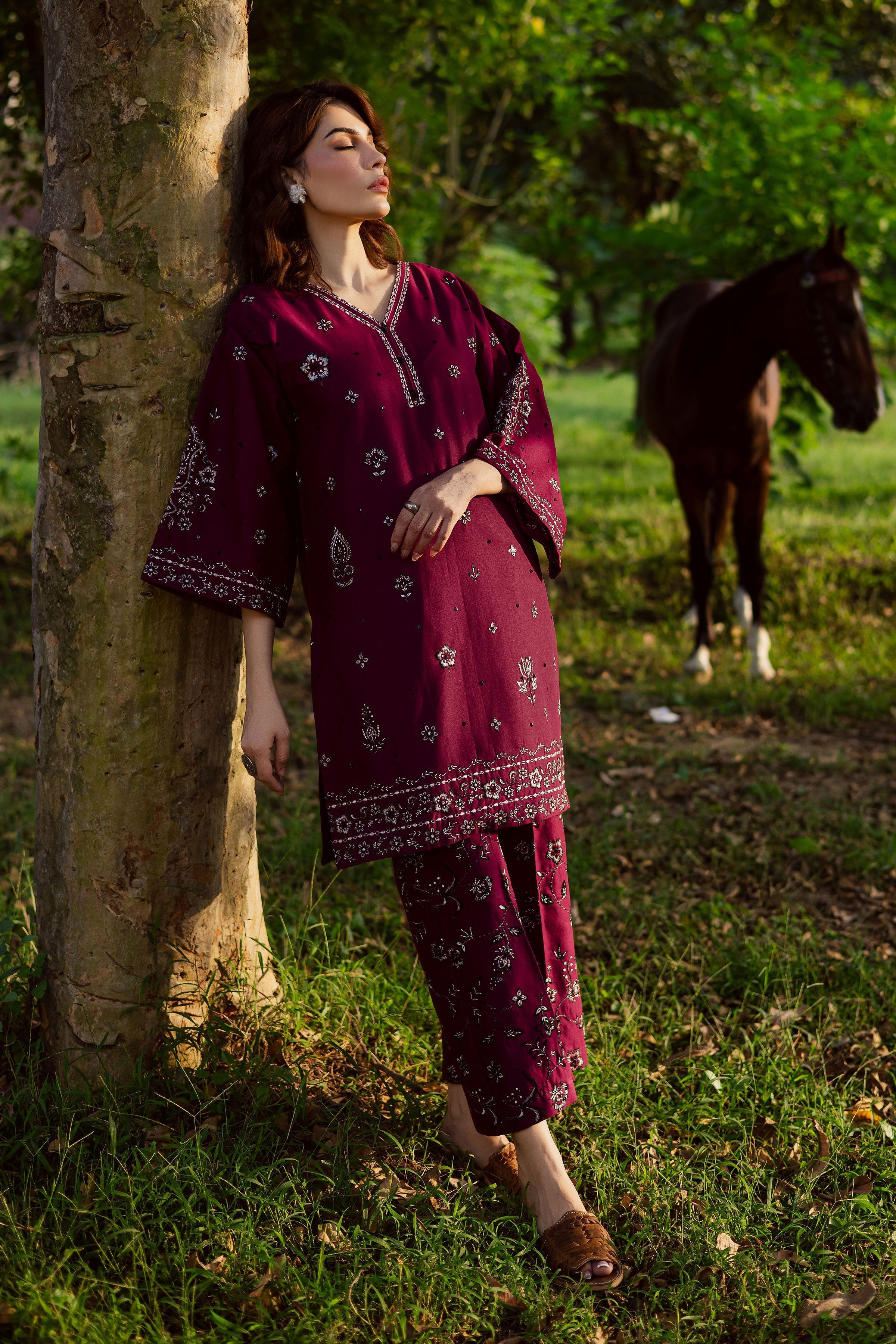 Maroon Berry 2Pc Embroidered Dress