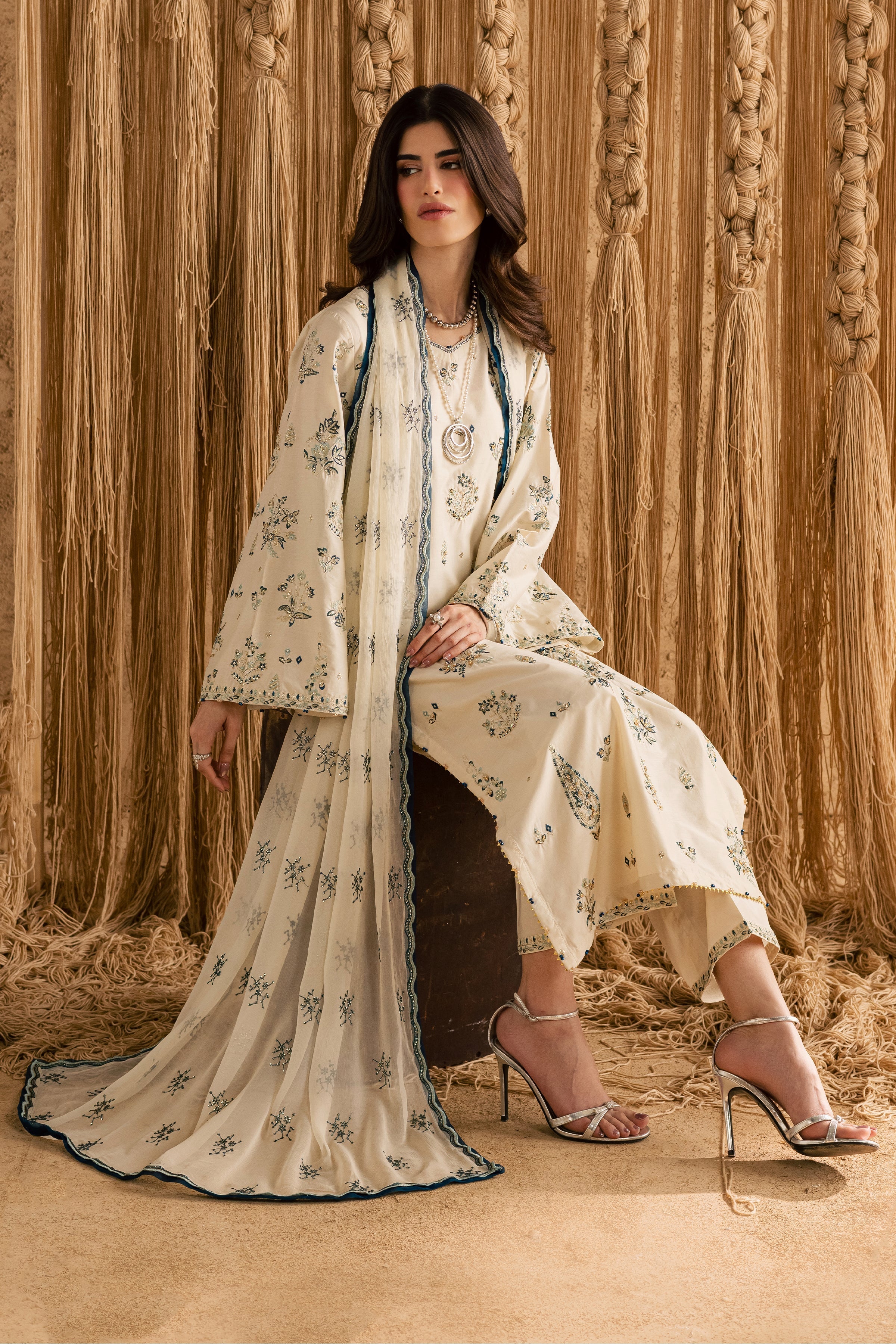 Best Selling - WHITE SKY 3PC EMBROIDERED DRESS